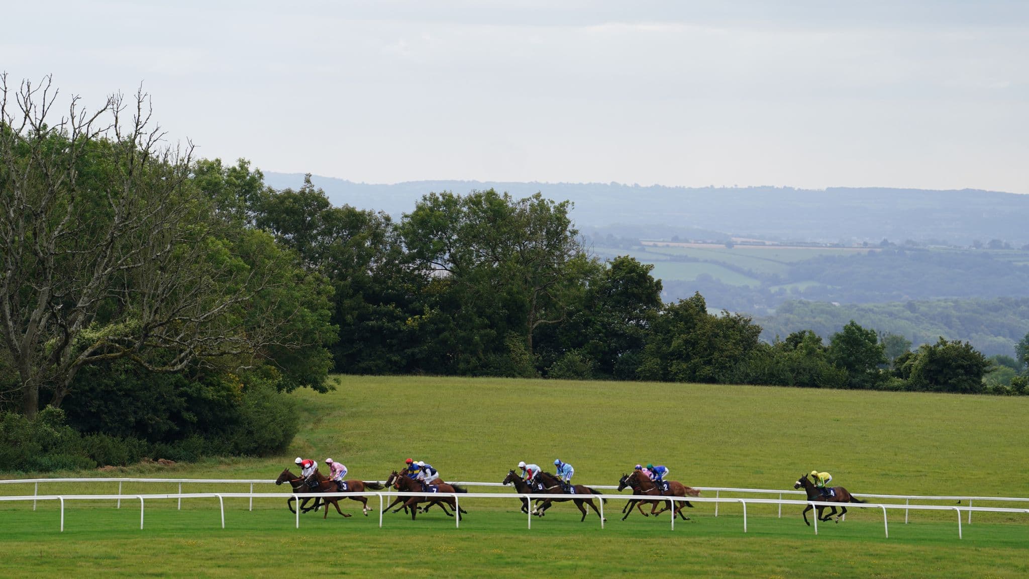 A general view of racing at Bath Racecourse