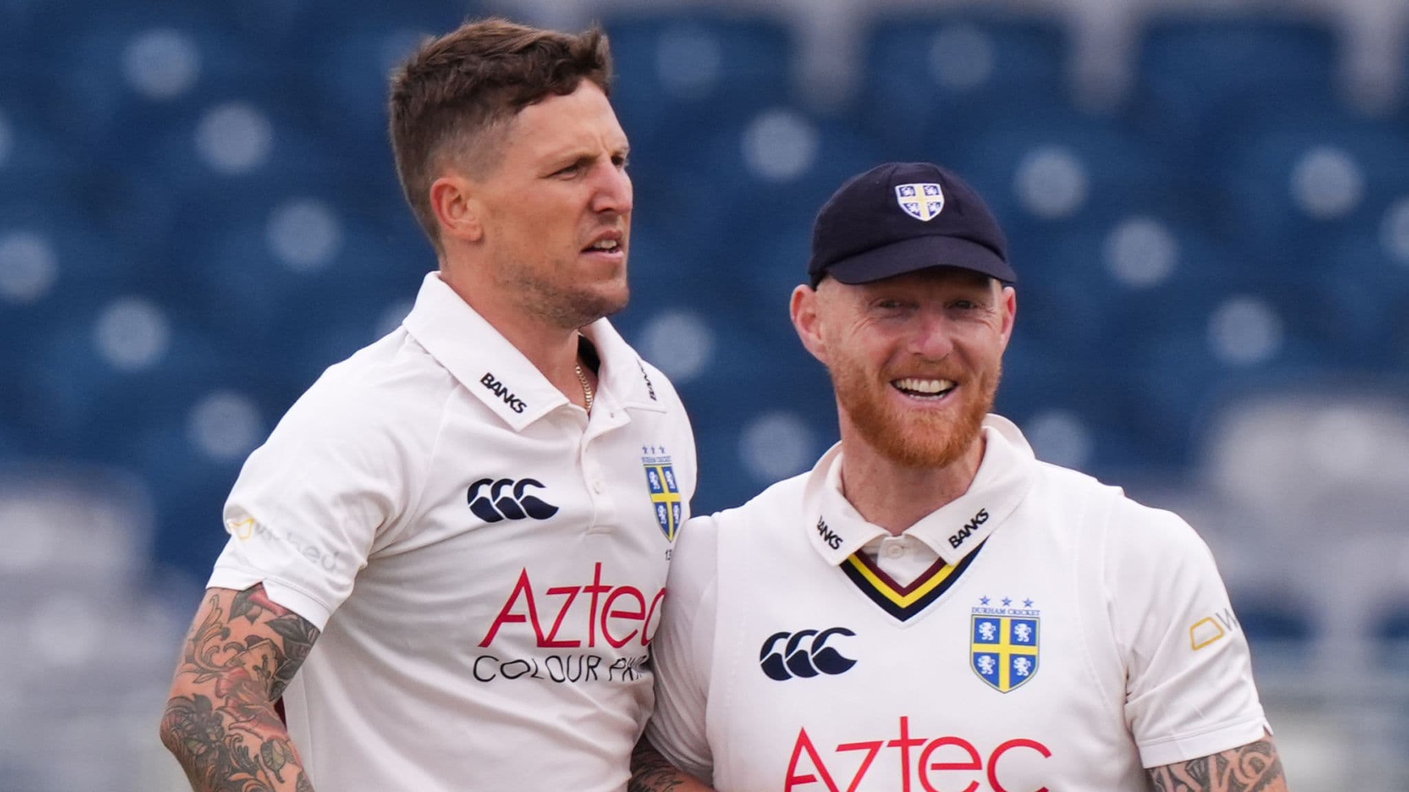 Brydon Carse (left) and Ben Stokes (right) in County Championship cricket action for Durham (PA Images)