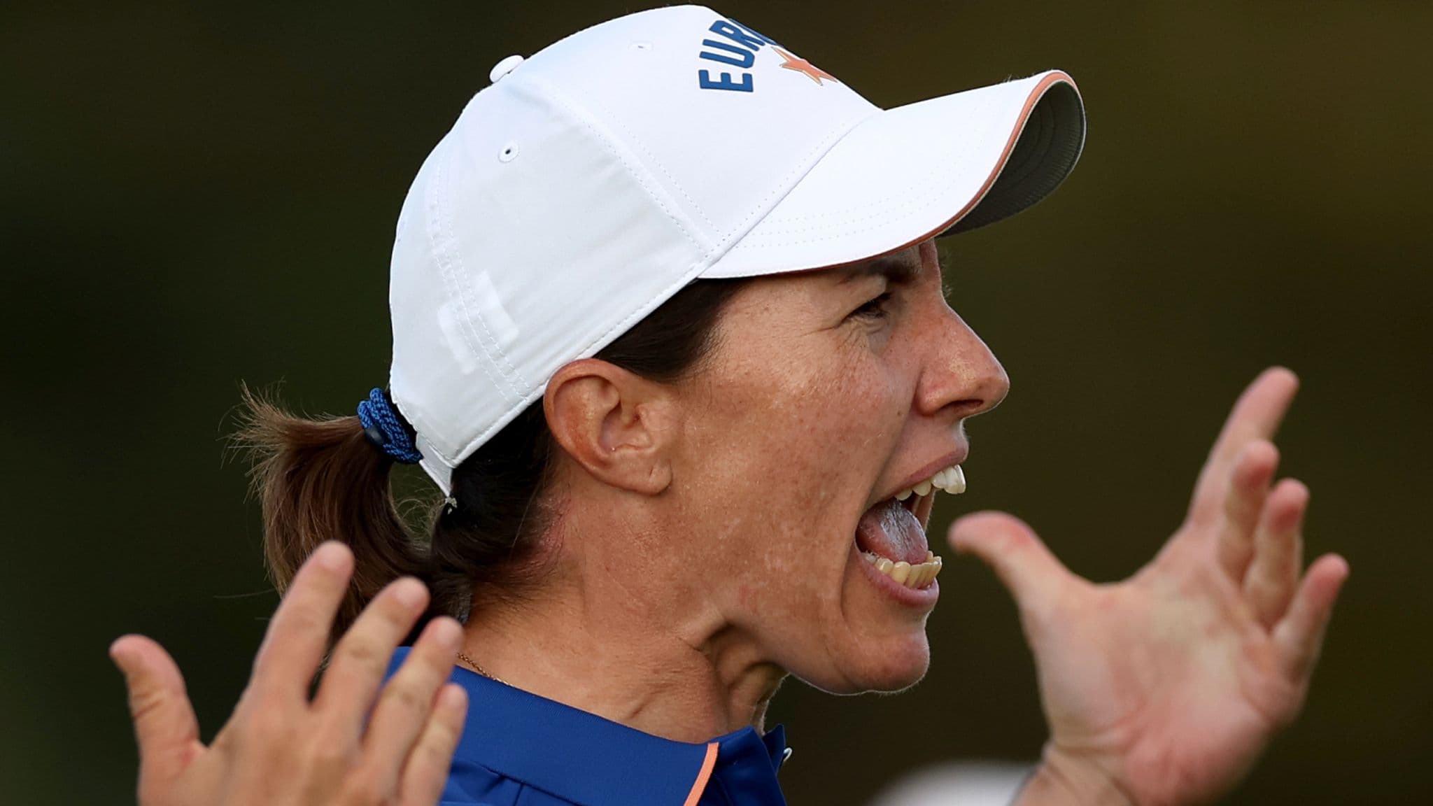 Carlota Ciganda celebrated a key half-point for Team Europe in the Friday fourballs