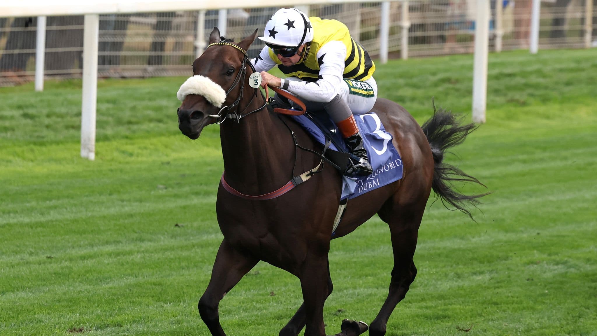 Arapaho Gold ridden by Connor Beasley on their way to winning the Al Basti Equiworld Dubai Gimcrack at York