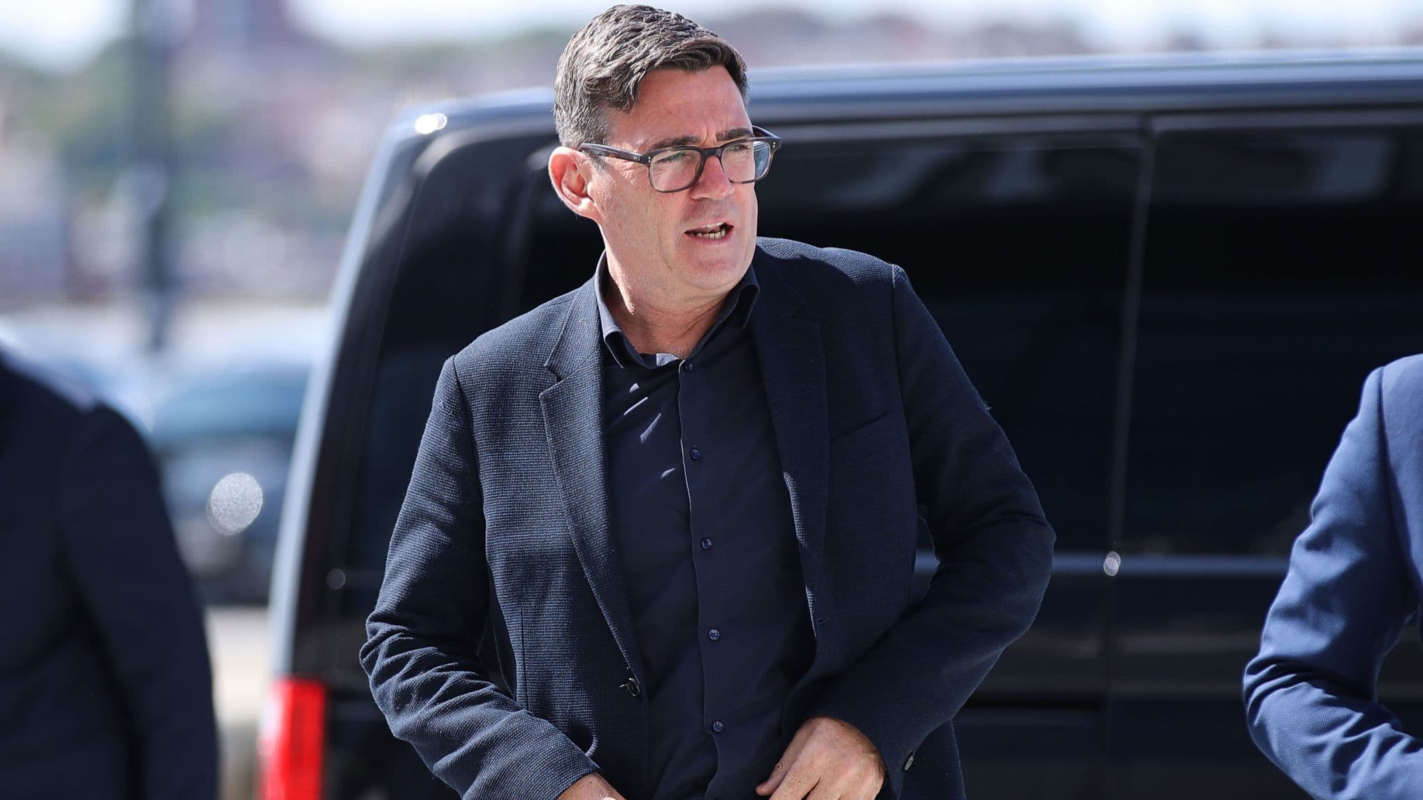 Prime Minister Andy Burnham pictured arriving at Everton's Hill-Dickinson Stadium